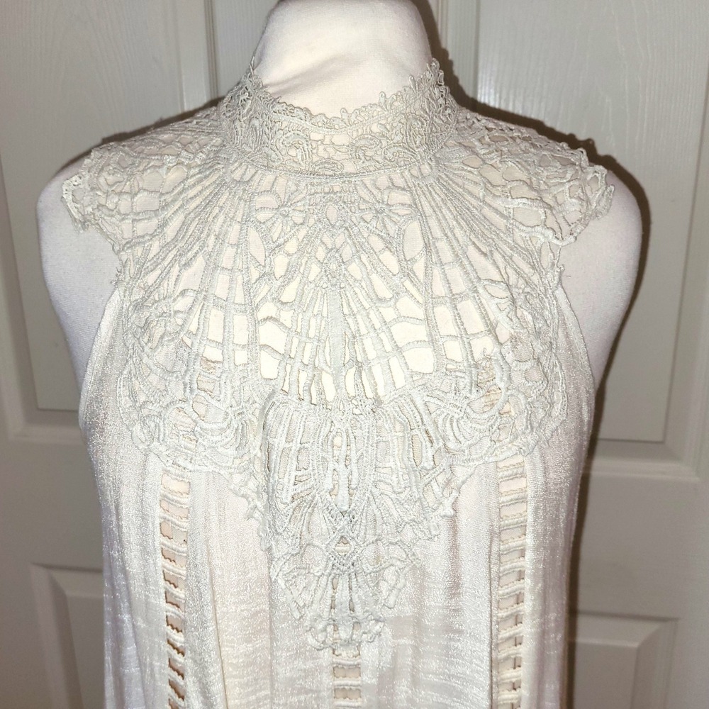 Entro Ivory Crochet Lace Sleeveless Whimsical Antique Cottagecore Boho Dress M - Picture 5 of 10